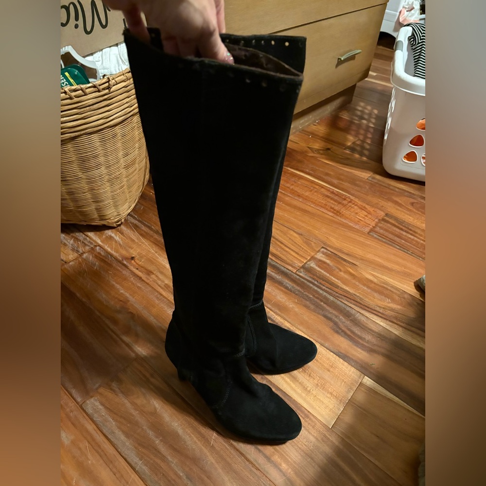 Vintage‎ Carisma Italy Black Suede Knee-High Boots – 7.5 – Made in Italy (S3)